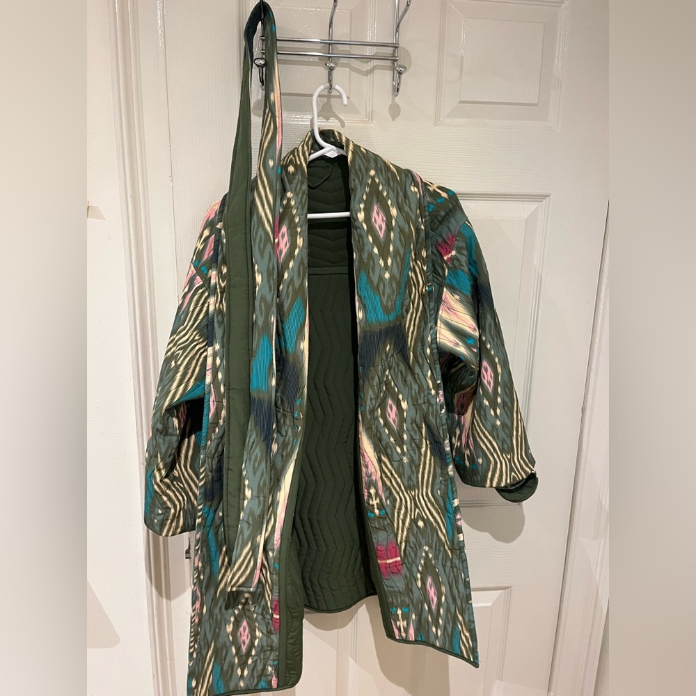 Reversible Green Patterned Figue Winter Long Coat… - image 1